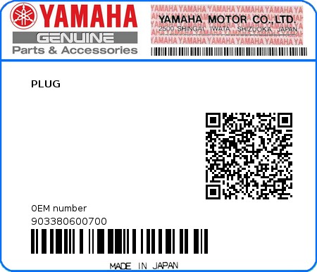 Product image: Yamaha - 903380600700 - PLUG  0