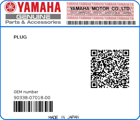 Product image: Yamaha - 90338-07018-00 - PLUG  0
