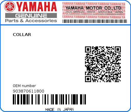 Product image: Yamaha - 903870611800 - COLLAR  0