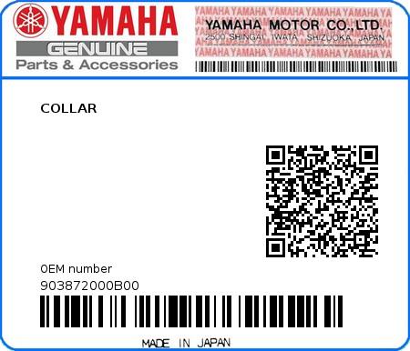 Product image: Yamaha - 903872000B00 - COLLAR   0