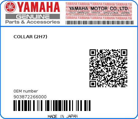 Product image: Yamaha - 903872266000 - COLLAR (2H7)  0