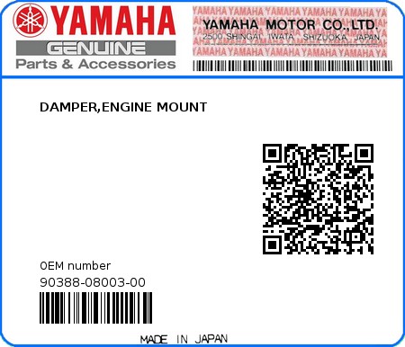 Product image: Yamaha - 90388-08003-00 - DAMPER,ENGINE MOUNT  0