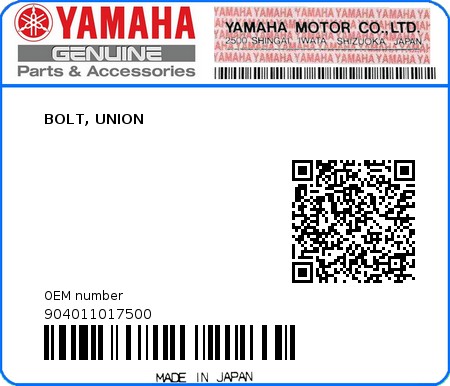 Product image: Yamaha - 904011017500 - BOLT, UNION  0