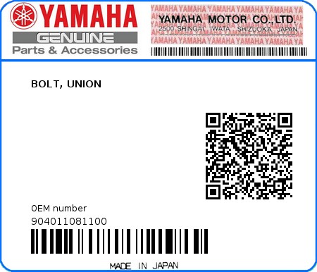 Product image: Yamaha - 904011081100 - BOLT, UNION  0