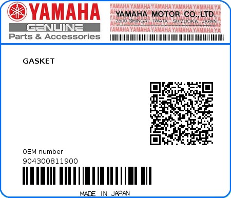 Product image: Yamaha - 904300811900 - GASKET  0