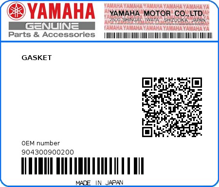 Product image: Yamaha - 904300900200 - GASKET  0