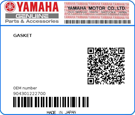 Product image: Yamaha - 904301222700 - GASKET  0