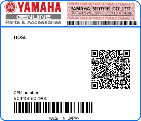 Product image: Yamaha - 904450802900 - HOSE  0