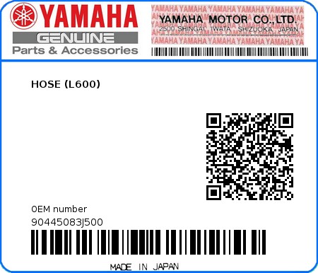 Product image: Yamaha - 90445083J500 - HOSE (L600)  0