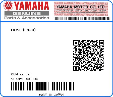 Product image: Yamaha - 904450900900 - HOSE (L840)  0