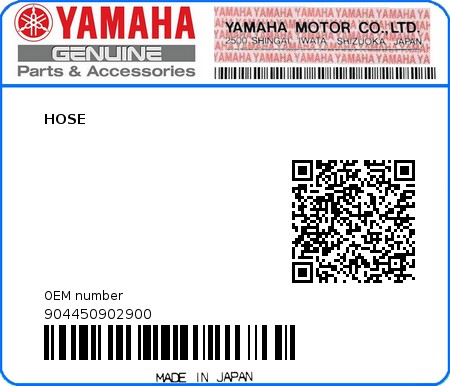 Product image: Yamaha - 904450902900 - HOSE  0