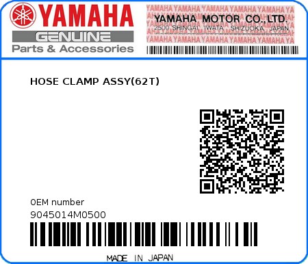 Product image: Yamaha - 9045014M0500 - HOSE CLAMP ASSY(62T)  0