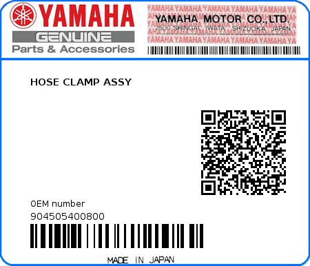 Product image: Yamaha - 904505400800 - HOSE CLAMP ASSY  0