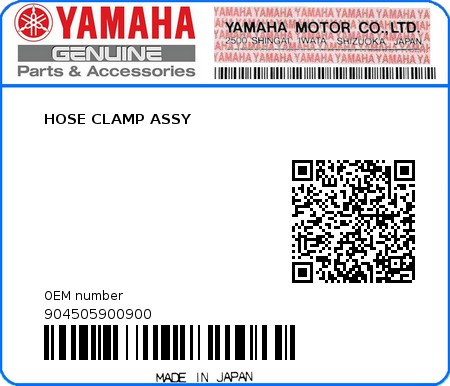 Product image: Yamaha - 904505900900 - HOSE CLAMP ASSY  0