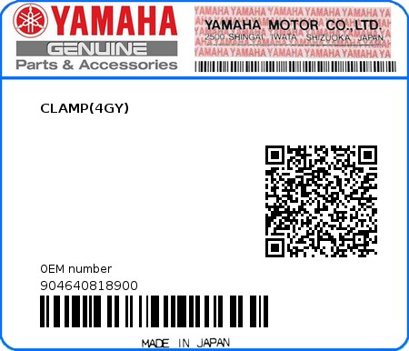 Product image: Yamaha - 904640818900 - CLAMP(4GY)  0
