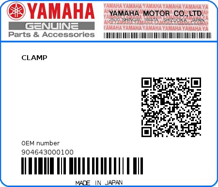 Product image: Yamaha - 904643000100 - CLAMP  0