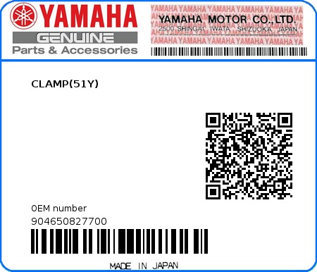 Product image: Yamaha - 904650827700 - CLAMP(51Y)  0
