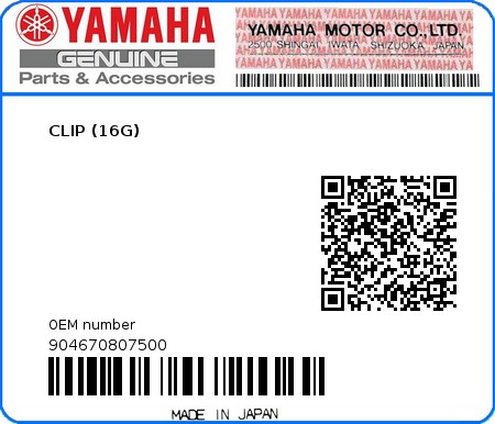 Product image: Yamaha - 904670807500 - CLIP (16G)  0