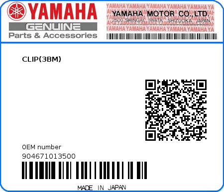 Product image: Yamaha - 904671013500 - CLIP(3BM)  0