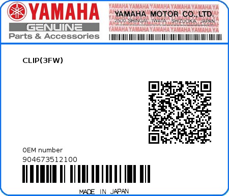 Product image: Yamaha - 904673512100 - CLIP(3FW)  0