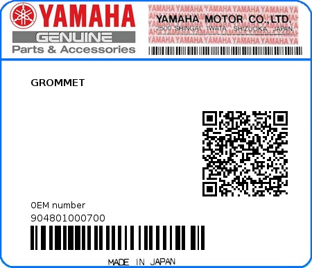 Product image: Yamaha - 904801000700 - GROMMET  0