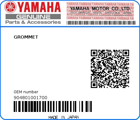 Product image: Yamaha - 904801001700 - GROMMET  0