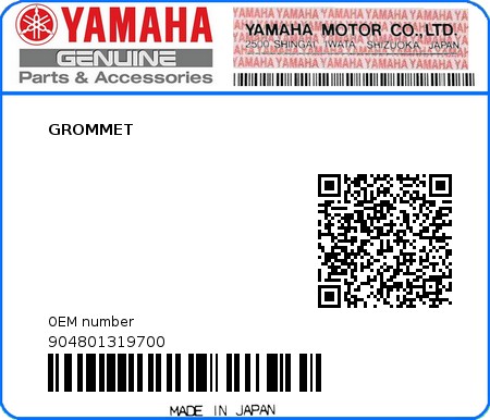 Product image: Yamaha - 904801319700 - GROMMET  0