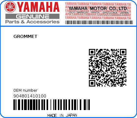 Product image: Yamaha - 904801410100 - GROMMET  0