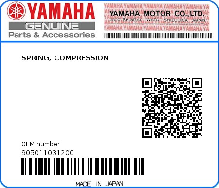 Product image: Yamaha - 905011031200 - SPRING, COMPRESSION   0