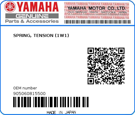 Product image: Yamaha - 905060815500 - SPRING, TENSION (1W1)  0