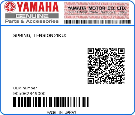 Product image: Yamaha - 905062349000 - SPRING, TENSION(4KU)  0