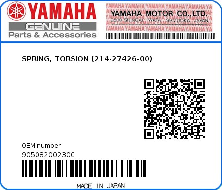 Product image: Yamaha - 905082002300 - SPRING, TORSION (214-27426-00)  0