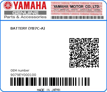 Product image: Yamaha - 9079EY000100 - BATTERY (YB7C-A)  0