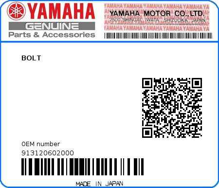 Product image: Yamaha - 913120602000 - BOLT  0