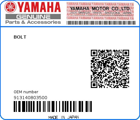 Product image: Yamaha - 913140803500 - BOLT   0