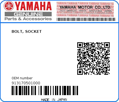 Product image: Yamaha - 913170501000 - BOLT, SOCKET  0