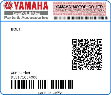 Product image: Yamaha - 913171004000 - BOLT   0