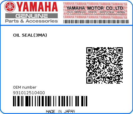 Product image: Yamaha - 931012510400 - OIL SEAL(3MA)  0