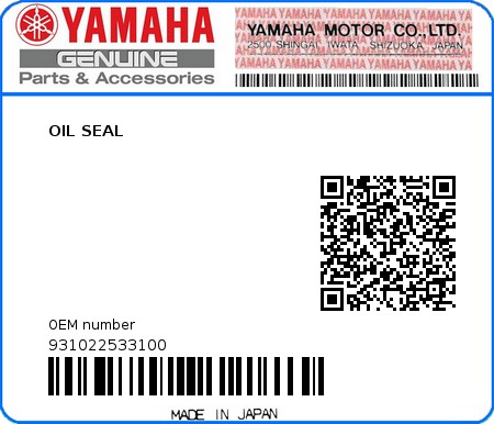 Product image: Yamaha - 931022533100 - OIL SEAL  0