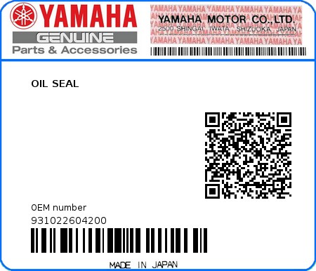 Product image: Yamaha - 931022604200 - OIL SEAL  0