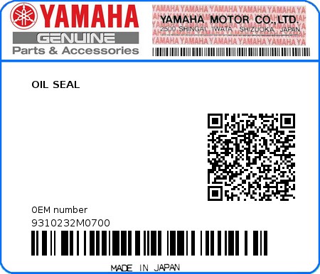 Product image: Yamaha - 9310232M0700 - OIL SEAL   0
