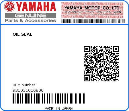 Product image: Yamaha - 931031016800 - OIL SEAL   0