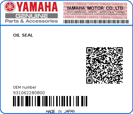 Product image: Yamaha - 931062280800 - OIL SEAL  0