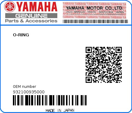 Product image: Yamaha - 932100935000 - O-RING  0
