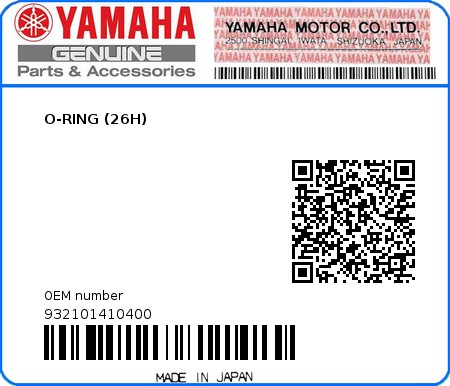 Product image: Yamaha - 932101410400 - O-RING (26H)  0