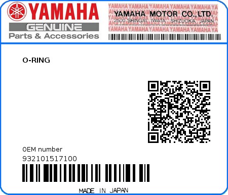 Product image: Yamaha - 932101517100 - O-RING  0