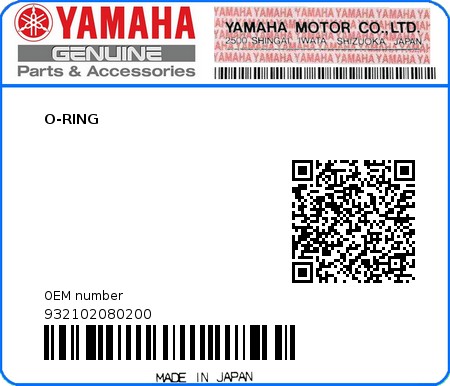 Product image: Yamaha - 932102080200 - O-RING  0