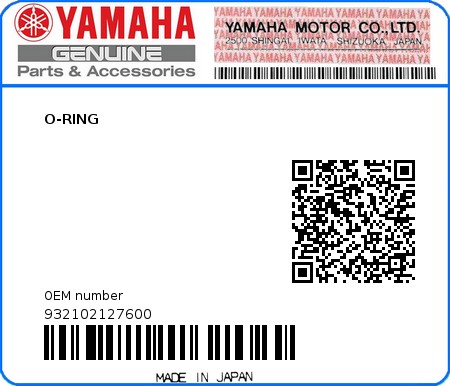 Product image: Yamaha - 932102127600 - O-RING  0