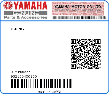 Product image: Yamaha - 932105400100 - O-RING  0