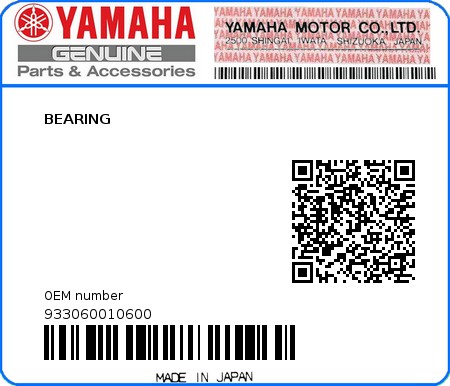 Product image: Yamaha - 933060010600 - BEARING  0